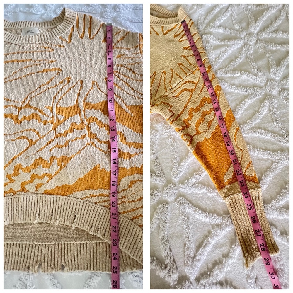 Urban Outfitters Sunshine Landscape Yellow Distressed Sweater Oversized Small - Picture 11 of 11